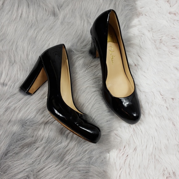 black patent leather pumps block heel